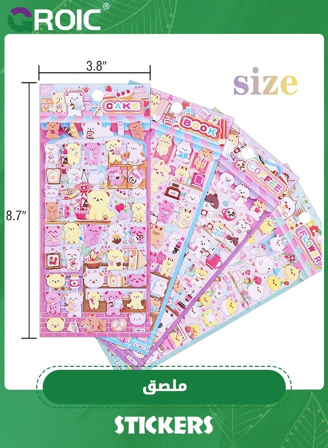 GROIC ملصقات للأطفال 4 أوراق مختلفة، ملصق منتفخ ثلاثي الأبعاد للفتيات الصغيرات، سجل قصاصات كبير، ملصقات على شكل قلب الدب الحيواني الرغوي للأطفال، لعبة ملصقات ثلاثية الأبعاد - Image 2