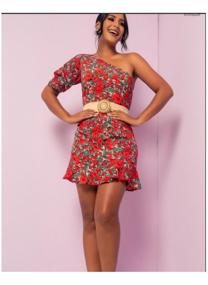 Shein One-shoulder floral belted dress  - Image 1