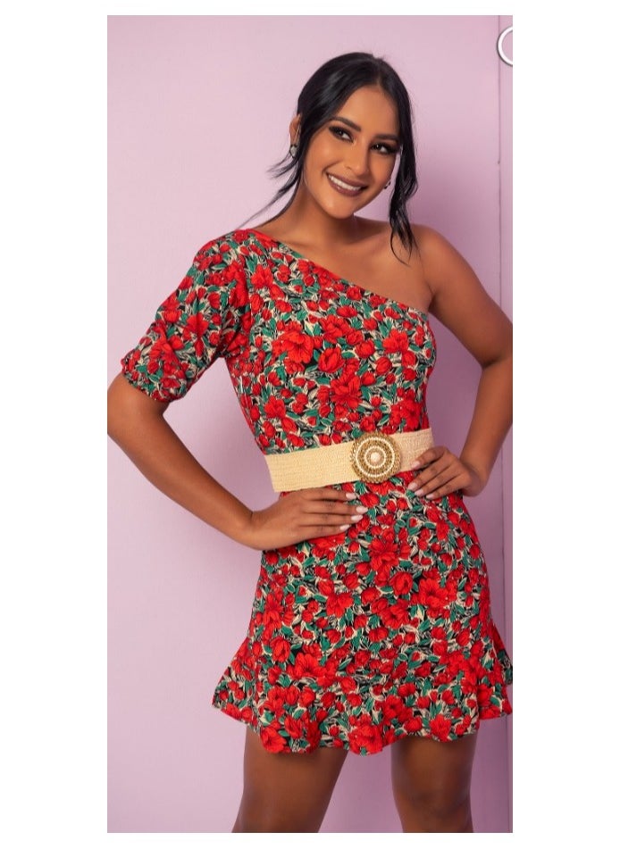 Shein One-shoulder floral belted dress  - Image 2