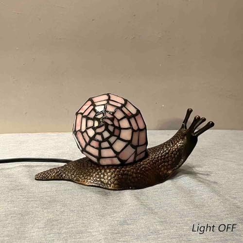 Bieye L10962 Land Snail Tiffany Style Stained Glass Accent Table Lamp for Home Decoration (Pink, 10" D x 5" W x 5" H) - Image 5