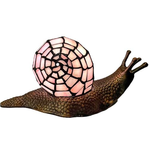 Bieye L10962 Land Snail Tiffany Style Stained Glass Accent Table Lamp for Home Decoration (Pink, 10" D x 5" W x 5" H) - Image 1