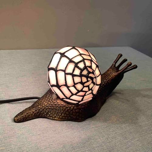 Bieye L10962 Land Snail Tiffany Style Stained Glass Accent Table Lamp for Home Decoration (Pink, 10" D x 5" W x 5" H) - Image 4