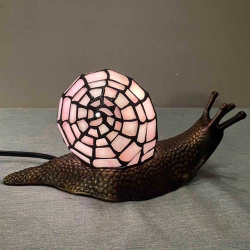 Bieye L10962 Land Snail Tiffany Style Stained Glass Accent Table Lamp for Home Decoration (Pink, 10" D x 5" W x 5" H) - Image 2