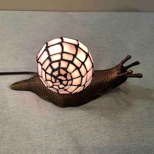 Bieye L10962 Land Snail Tiffany Style Stained Glass Accent Table Lamp for Home Decoration (Pink, 10" D x 5" W x 5" H) - Image 3