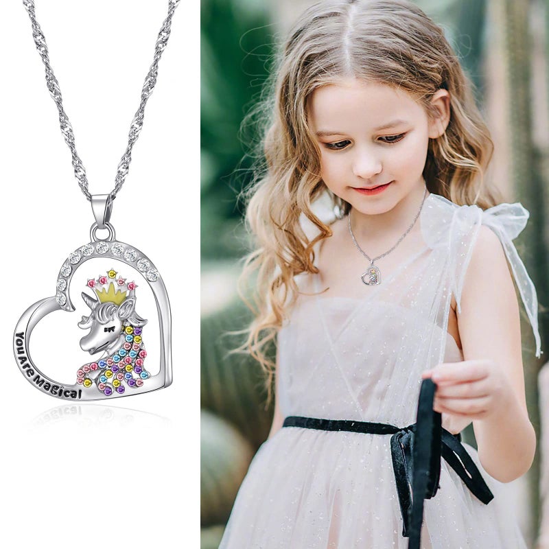 SYNLIN 6 Pcs Cute Necklaces for Teen Girls - Adorable Pastel Crystal Girls Jewelry - Unicorns Gifts for Girls - Fairy Gifts for Teens - Dainty Necklace Birthday Gift Set Heart Necklace for Teen Girl Stuff - Image 2