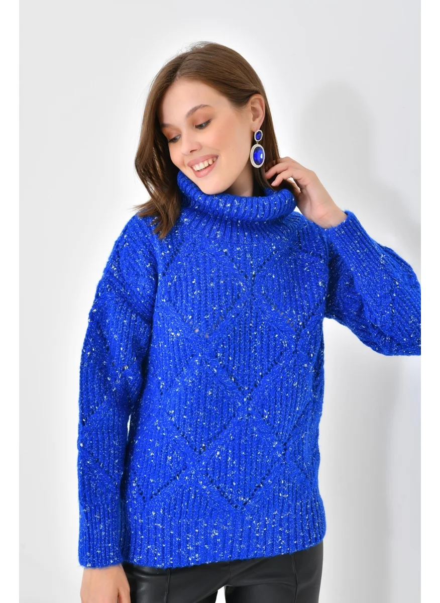 Garmi Ftz Women Women's Cowl Neck Detail Glitter Sweater Saxe Blue