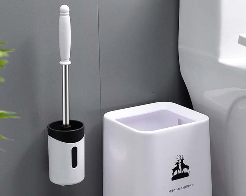 TGOPIT Toilet Brush and Holder Set Soft Silicone Bathroom Toilet Cleaning Brush Set with Stainless Steel Long Handle NonSlip Soft Bristle Brush Quick Drying Holder Set Wall Mounted1 Pack - Image 1