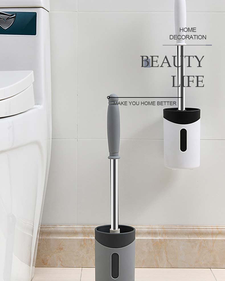 TGOPIT Toilet Brush and Holder Set Soft Silicone Bathroom Toilet Cleaning Brush Set with Stainless Steel Long Handle NonSlip Soft Bristle Brush Quick Drying Holder Set Wall Mounted1 Pack - Image 4