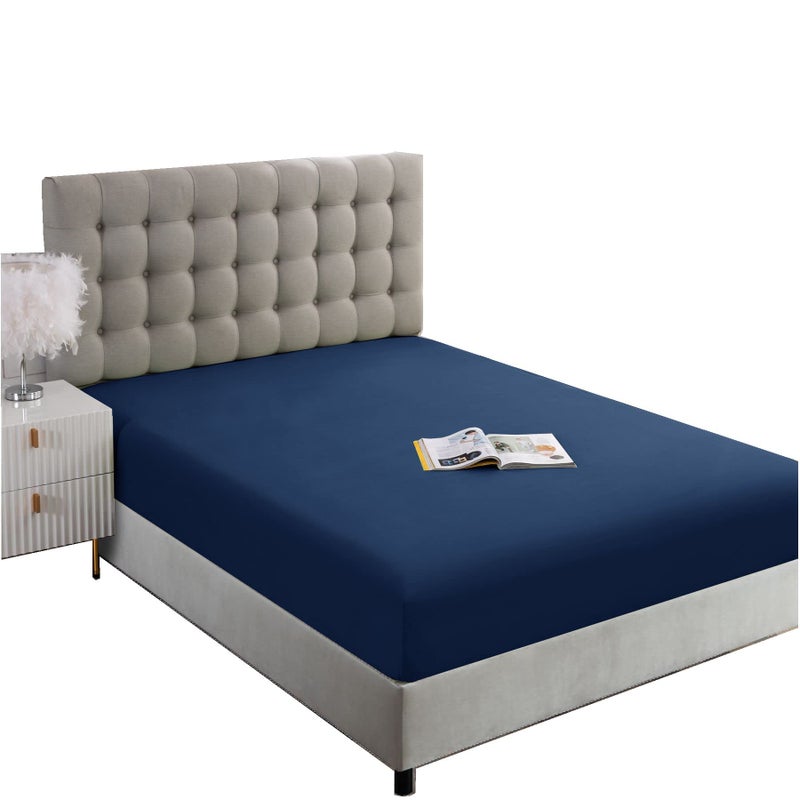 Ghooss Full Size Fitted SheetSingle Fitted Deep Pocket Sheet up to 14 InchWrinkleFadeStain Resistant1 PackDark BlueFull