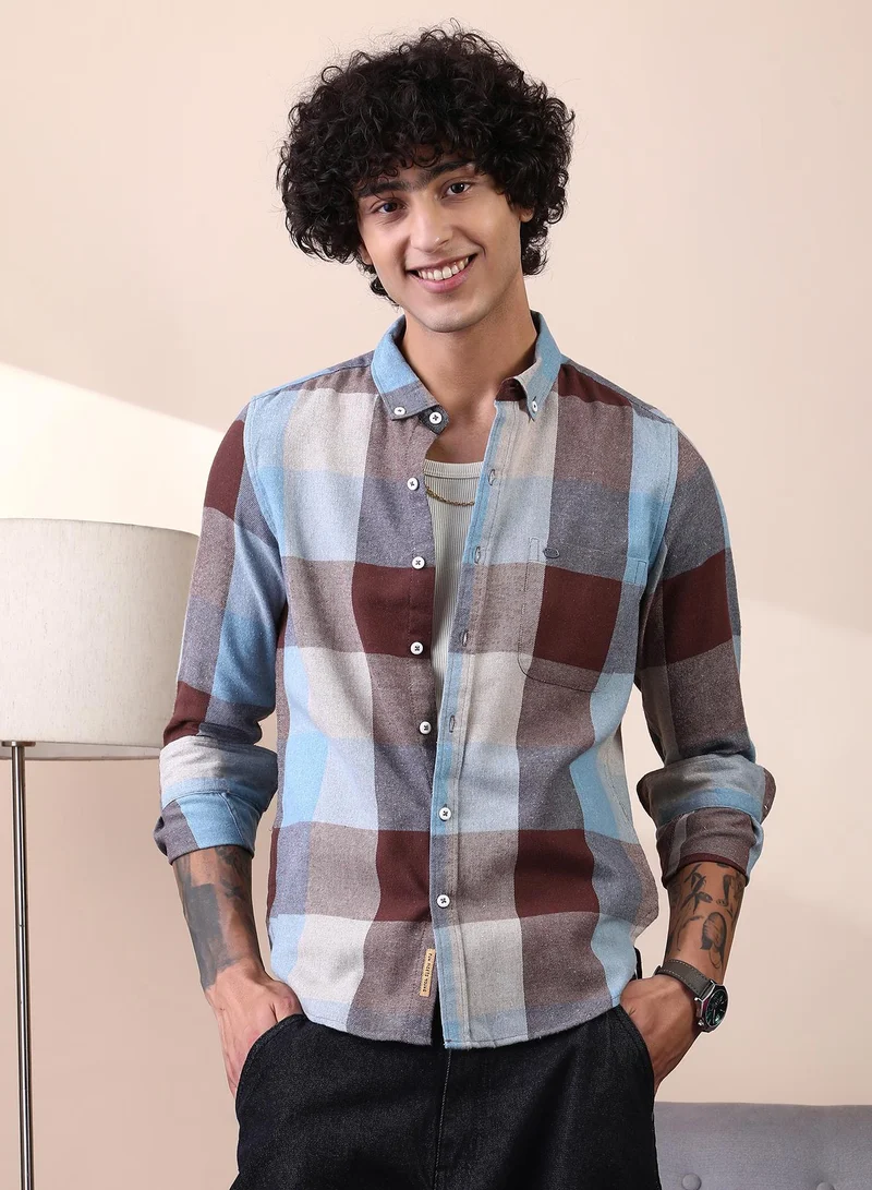 كامبوس سوترا قميص كامبس سوترا رجالي بني شوكولاتة وأزرق بودرة كاجوال