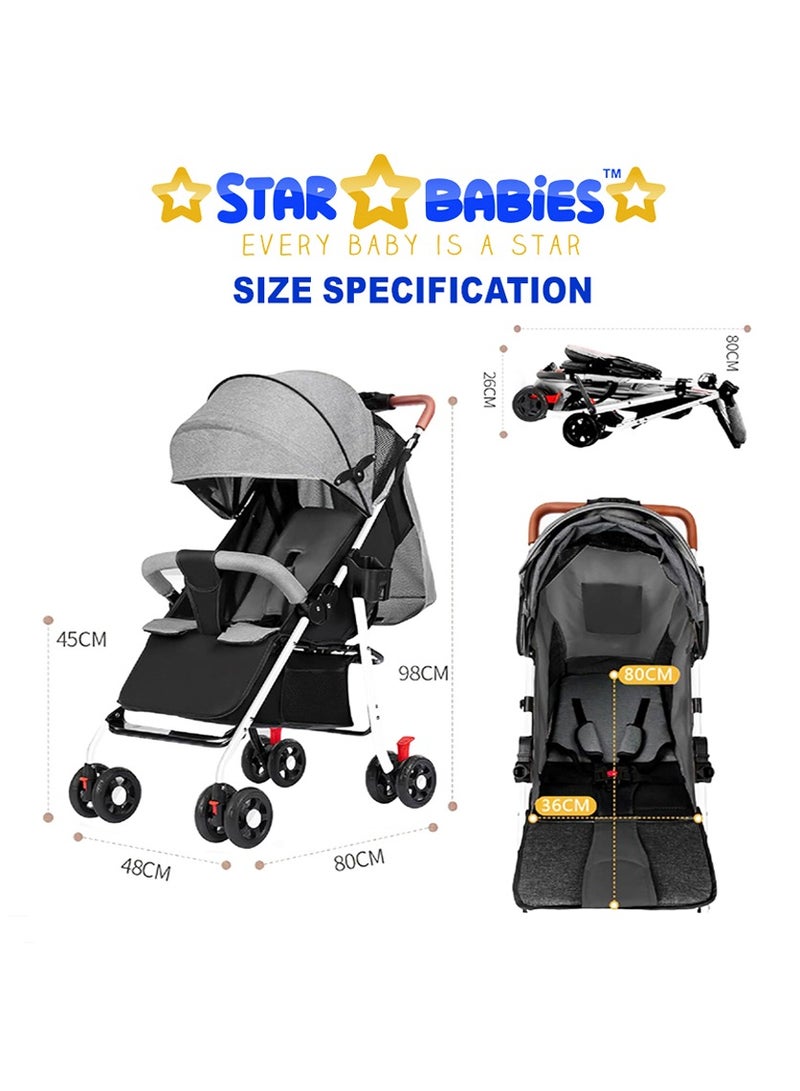 STAR BABiES نجوم الأطفال - اشترِ 1 واحصل على 1 (عربة أطفال خفيفة الوزن محمولة مع طي مدمج مع 25 قطعة مجانية من حصائر التغيير القابلة للاستخدام لمرة واحدة - رمادي/أزرق) - Image 3