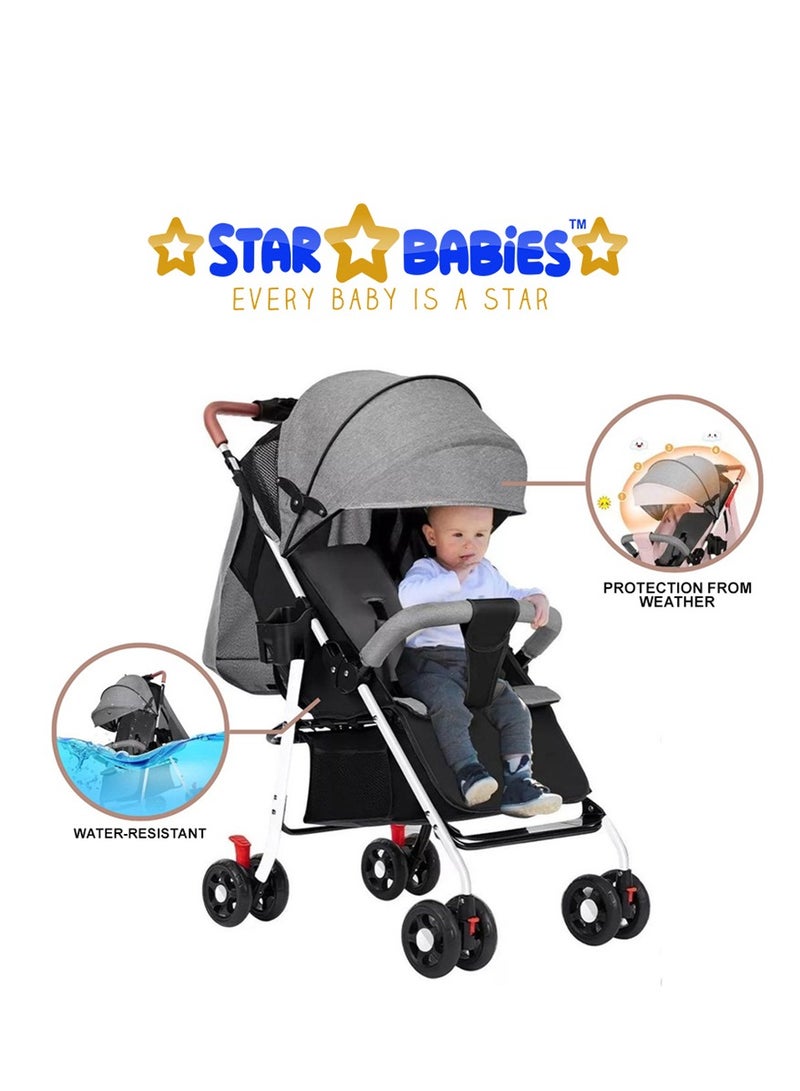 STAR BABiES نجوم الأطفال - اشترِ 1 واحصل على 1 (عربة أطفال خفيفة الوزن محمولة مع طي مدمج مع 25 قطعة مجانية من حصائر التغيير القابلة للاستخدام لمرة واحدة - رمادي/أزرق) - Image 4