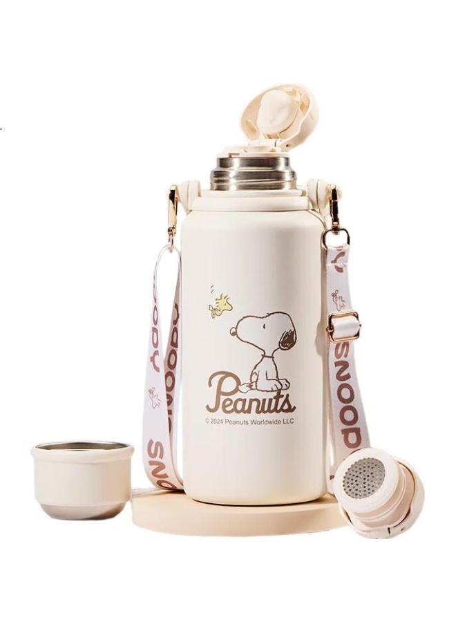 Snoopy كوب سنوبي المعزول، سعة كبيرة، ستانلس ستيل 316، للرجال والنساء، زجاجة ماء للطلاب، محمولة، لتحضير الشاي وشرب الماء، 1200 مل، أبيض - Image 3