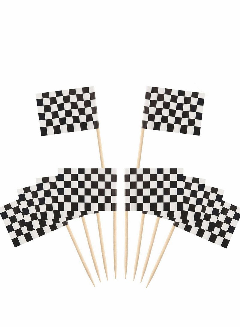 Excefore Checkered Racing Flag Toothpicks Cupcake Picks Mini Stick Toppers Dinner Flags Race Car Cake Decorations Party Supplies (100 Pack) - Image 1