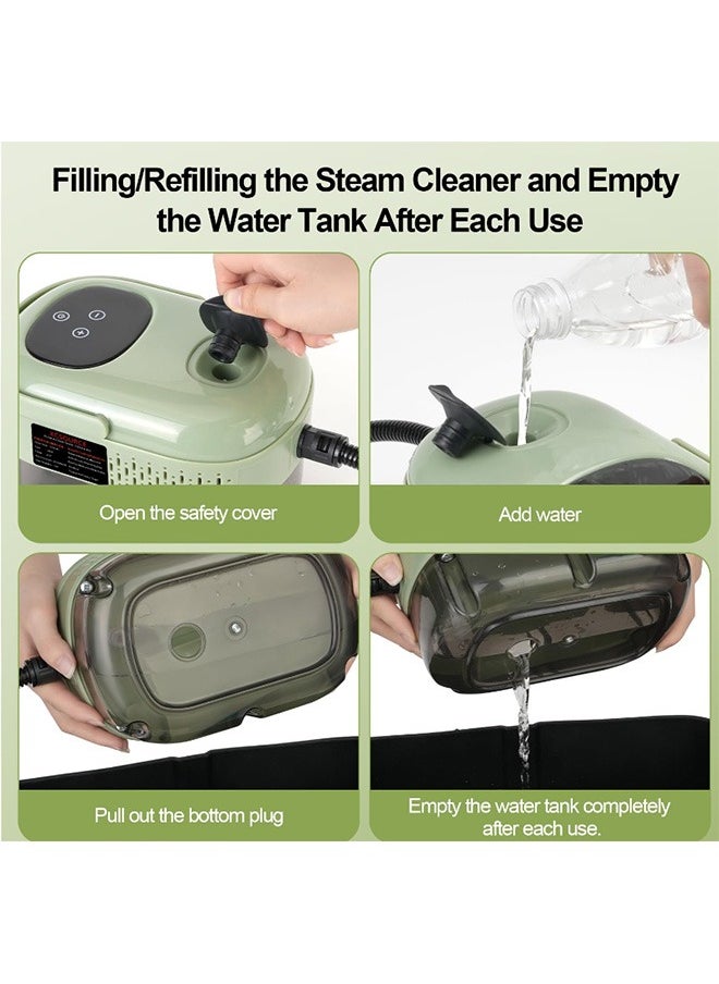 Joshberg - Handheld Steam Cleaner, 2500W High Pressure Steamer for Cleaning, Portable Steam Cleaning Machine for Home With 3 Brushes, High-Temperature Steam Cleaner for Car, Kitchen, Furniture and Tile - Green - Image 1