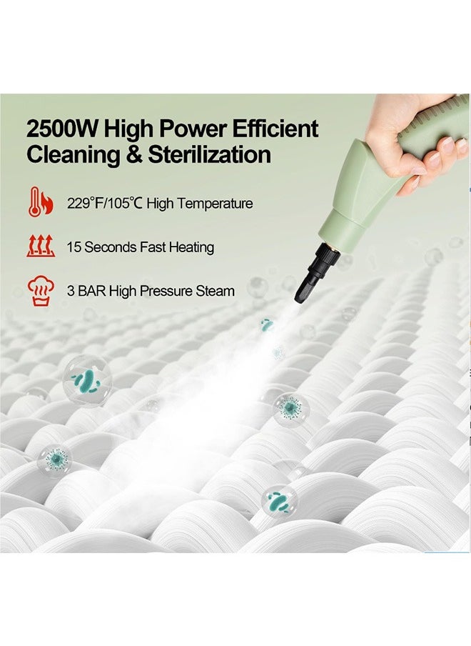 Joshberg - Handheld Steam Cleaner, 2500W High Pressure Steamer for Cleaning, Portable Steam Cleaning Machine for Home With 3 Brushes, High-Temperature Steam Cleaner for Car, Kitchen, Furniture and Tile - Green - Image 1