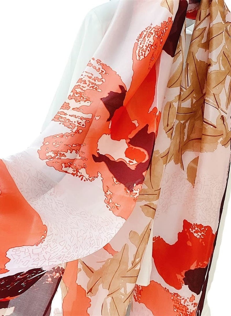SYOSI Silk Scarf Women Shawl Colorful Scarf, Lightweight Floral Printed Scarves, Chiffon Scarf, Fashion Fringed Shawl Wraps, Vintage Bridal Scarf, Neckerchief Head Wrap Orange - Image 4