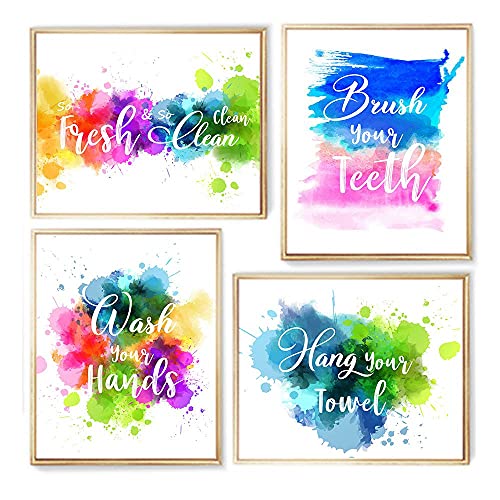 FALJIOK Watercolor Decor Bathroom Wall Art Prints, Funny Brush Wash Wall Decor, Colorful Abstract Paint Splats, Inspirational Quotes Poster for Bathroom Nursery Wall Art Prints Set of 4 (8”X10”) Unframed - Image 3
