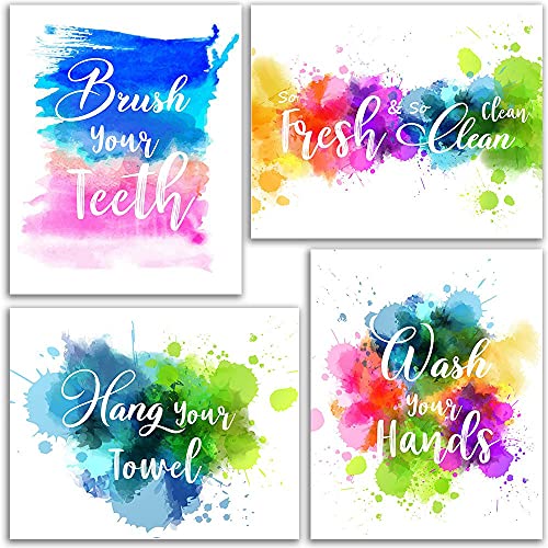 FALJIOK Watercolor Decor Bathroom Wall Art Prints, Funny Brush Wash Wall Decor, Colorful Abstract Paint Splats, Inspirational Quotes Poster for Bathroom Nursery Wall Art Prints Set of 4 (8”X10”) Unframed - Image 1
