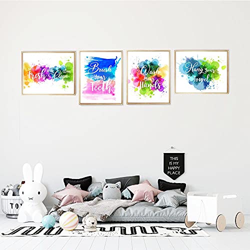 FALJIOK Watercolor Decor Bathroom Wall Art Prints, Funny Brush Wash Wall Decor, Colorful Abstract Paint Splats, Inspirational Quotes Poster for Bathroom Nursery Wall Art Prints Set of 4 (8”X10”) Unframed - Image 2