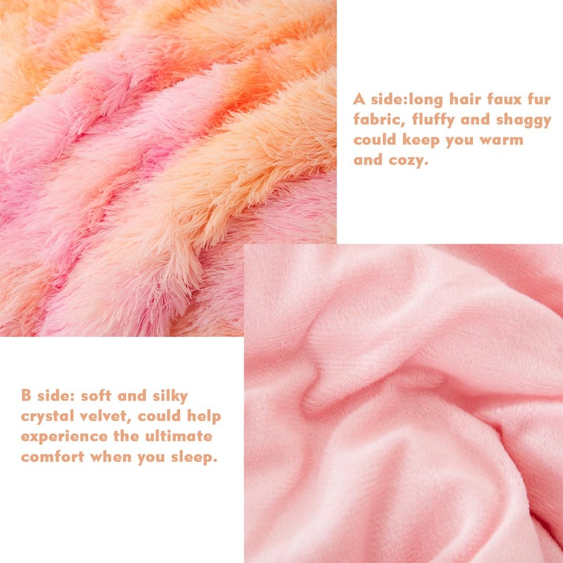 PERFEMET Orange Fluffy Comforter Queen Size 3 Pieces Colorful Faux Fur Shaggy Bedding Set Girls Teen Tie Dye Furry Bedding Ultra Soft Comfy Velvet Plush Bed Set(Orange Pink, Queen) - Image 5