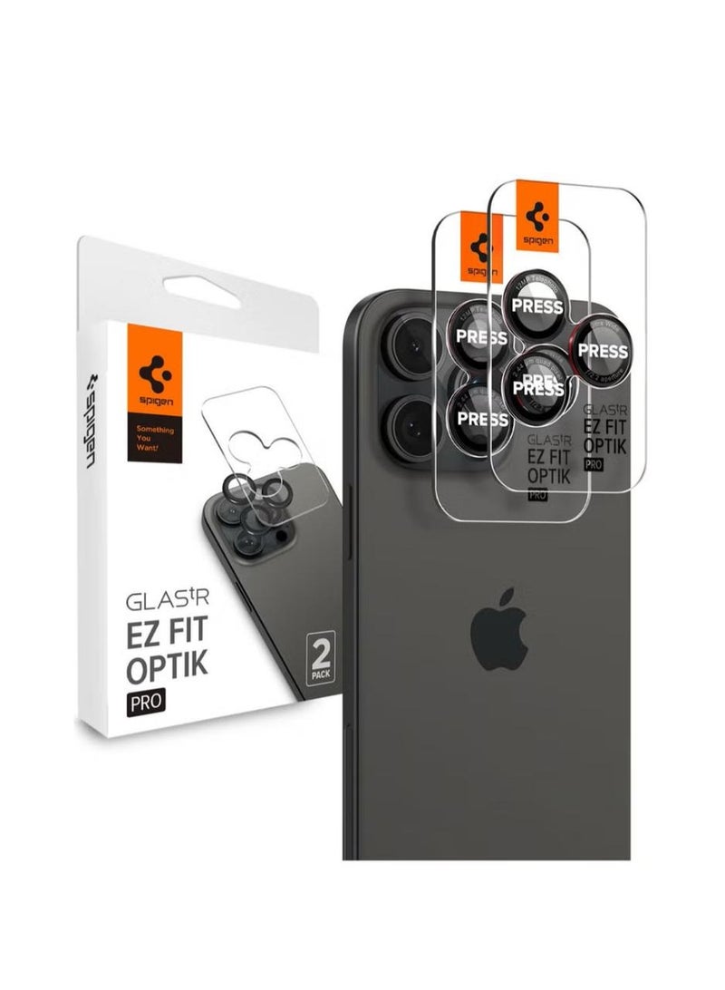 واقي شاشة عدسة الكاميرا Glastr Ez Fit Optik PRO لهاتف iPhone 16 Pro Max/iPhone 16 Pro/iPhone 15/14 Pro Max/iPhone 15/14 Pro - إصدار سلسلة L [عبوتان]