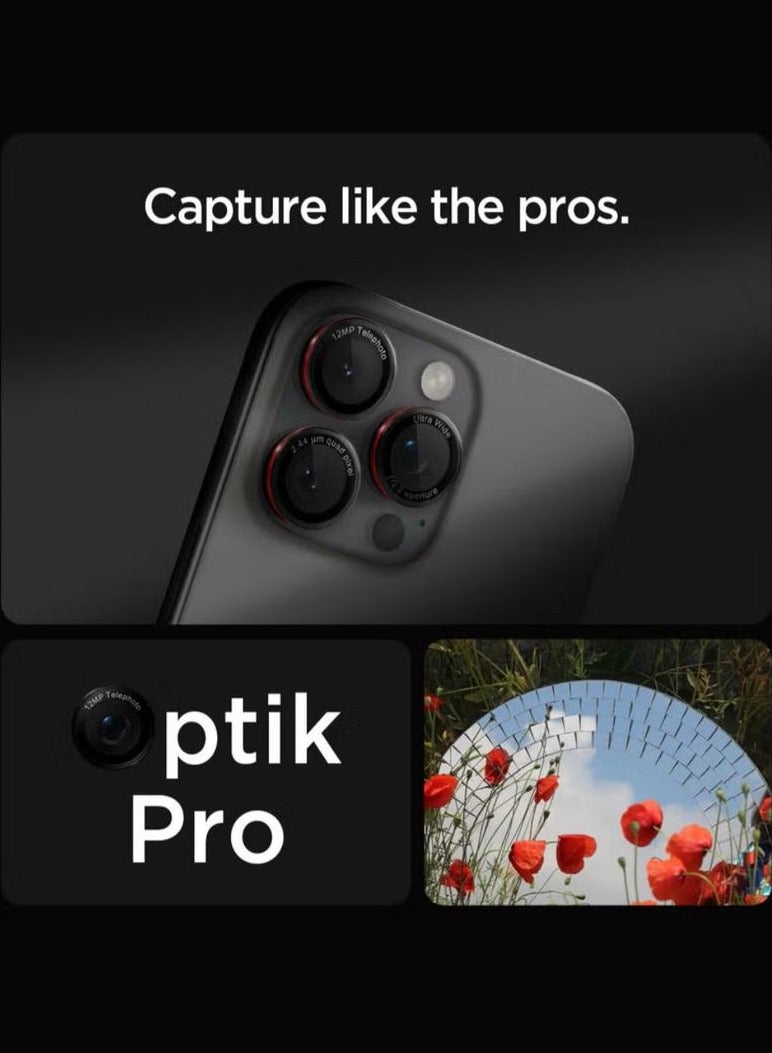 واقي شاشة عدسة الكاميرا Glastr Ez Fit Optik PRO لهاتف iPhone 16 Pro Max/iPhone 16 Pro/iPhone 15/14 Pro Max/iPhone 15/14 Pro - إصدار سلسلة L [عبوتان]