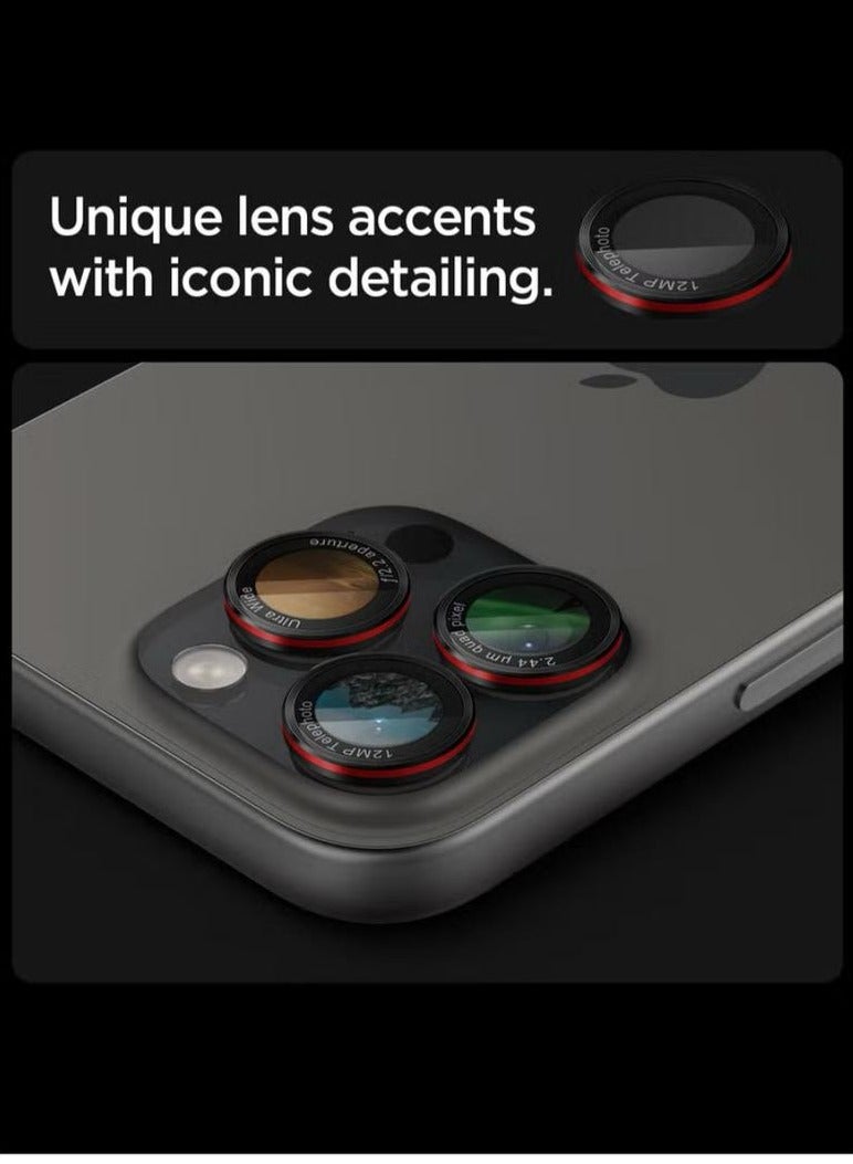 واقي شاشة عدسة الكاميرا Glastr Ez Fit Optik PRO لهاتف iPhone 16 Pro Max/iPhone 16 Pro/iPhone 15/14 Pro Max/iPhone 15/14 Pro - إصدار سلسلة L [عبوتان]