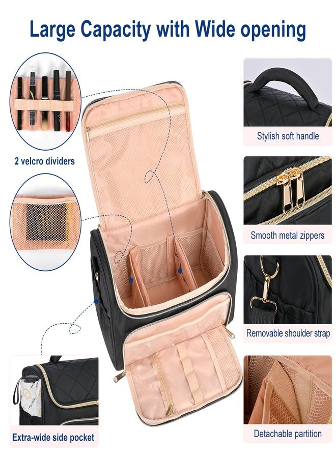 GR69N Travel Toiletry Bag Large Cosmetic Makeup Bag Organizer for Women,Wide-open Make Up Bag Waterproof Makeup Case Travel Bag with Handle and Dividers for Toiletries,Essentials,Accessories,Black - Image 2