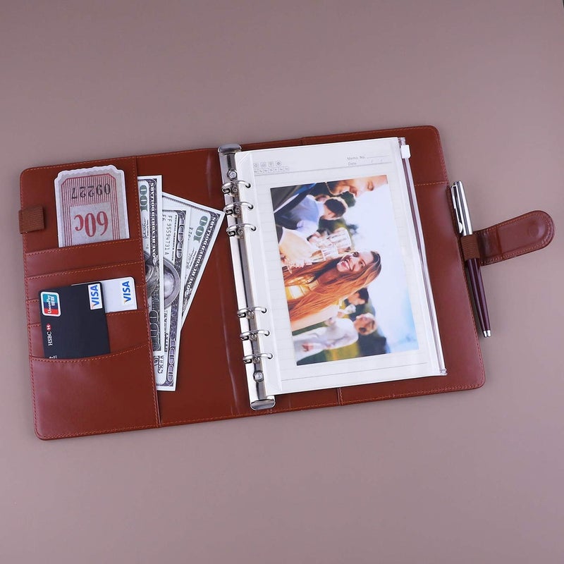Antner A5 PU Leather Binder Cover for Filler Paper, Refillable Personal Planner with Magnetic Buckle Closure, Brown - Image 3