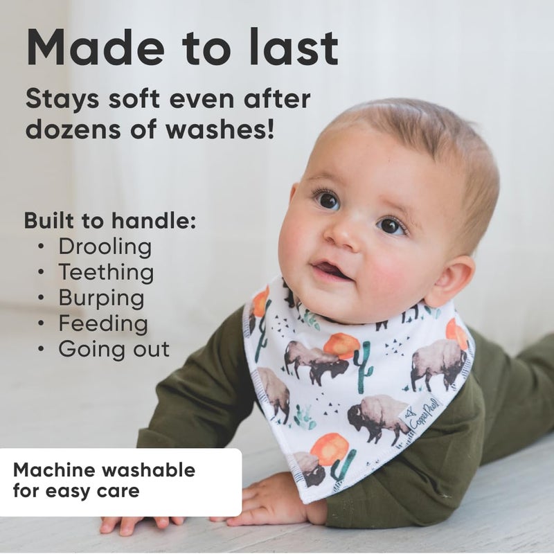 Copper Pearl 4 Pack Soft Cotton Baby Bibs for Drooling and Teething, Absorbent Drool Bibs for Baby Girl and Boy, Adjustable to Fit Newborns to Toddlers, Tons of Styles (Bison) - Image 3