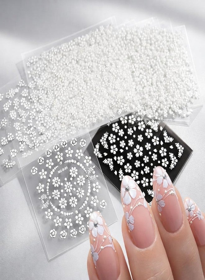 Scheibe 15 Sheets 3D Nail Art Stickers, White Floral Design, Self-Adhesive Decals for Manicure Decoration Design May Vary - Image 2