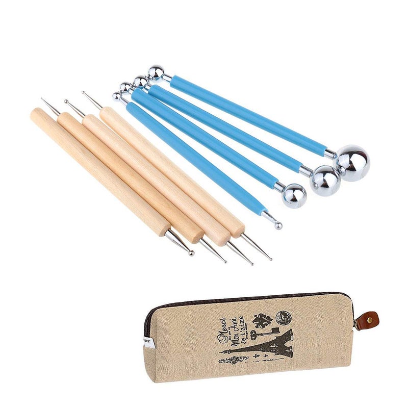 Ecjiuyi Paper Flower Tools 8 Piece Polymer Clay Sculpting Pottery Tools for Mandala Rock Painting Embossing Pattern Supplies