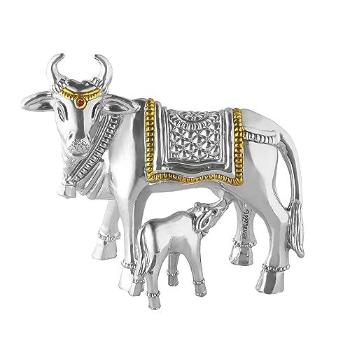 PRD CARATCAFE Pure Silver 999 Statue Kamdhenu Cow with Calf,Hallmark Certified for Puja Temple Good Luck Gift & Home Decor ( NET WT 52-54 GMS) Symbol of Prosperity - Image 1