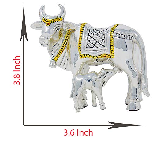 PRD CARATCAFE Pure Silver 999 Statue Kamdhenu Cow with Calf,Hallmark Certified for Puja Temple Good Luck Gift & Home Decor ( NET WT 52-54 GMS) Symbol of Prosperity - Image 4