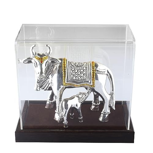 PRD CARATCAFE Pure Silver 999 Statue Kamdhenu Cow with Calf,Hallmark Certified for Puja Temple Good Luck Gift & Home Decor ( NET WT 52-54 GMS) Symbol of Prosperity - Image 3