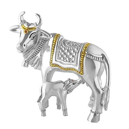 PRD CARATCAFE Pure Silver 999 Statue Kamdhenu Cow with Calf,Hallmark Certified for Puja Temple Good Luck Gift & Home Decor ( NET WT 52-54 GMS) Symbol of Prosperity - Image 2