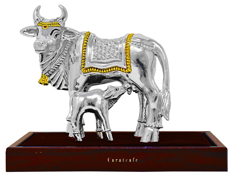 PRD CARATCAFE Pure Silver 999 Statue Kamdhenu Cow with Calf,Hallmark Certified for Puja Temple Good Luck Gift & Home Decor ( NET WT 52-54 GMS) Symbol of Prosperity - Image 5
