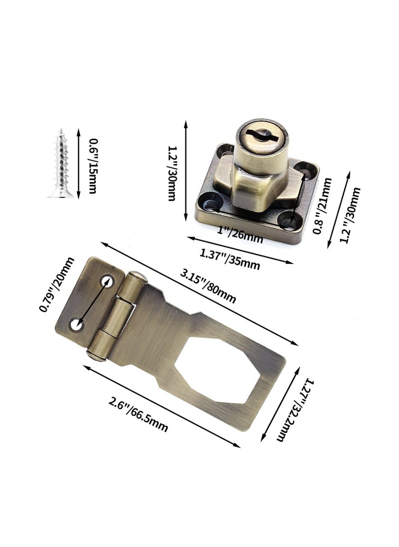 SYOSI - 2 Packs 2.5 Inch Keyed Hasp Locks with Lock, Keyed Different Hasp Latch, Twist Knob Keyed Locking Hasp for Cabinet Small Door (Bronze) - Image 1