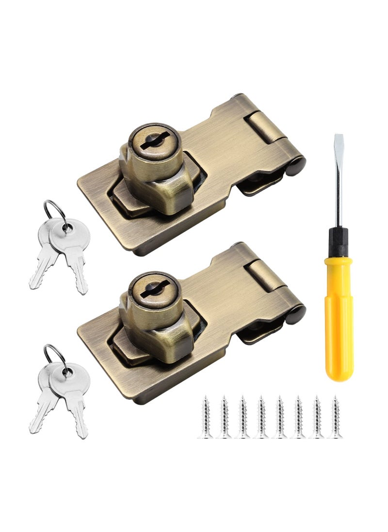 SYOSI - 2 Packs 2.5 Inch Keyed Hasp Locks with Lock, Keyed Different Hasp Latch, Twist Knob Keyed Locking Hasp for Cabinet Small Door (Bronze) - Image 1