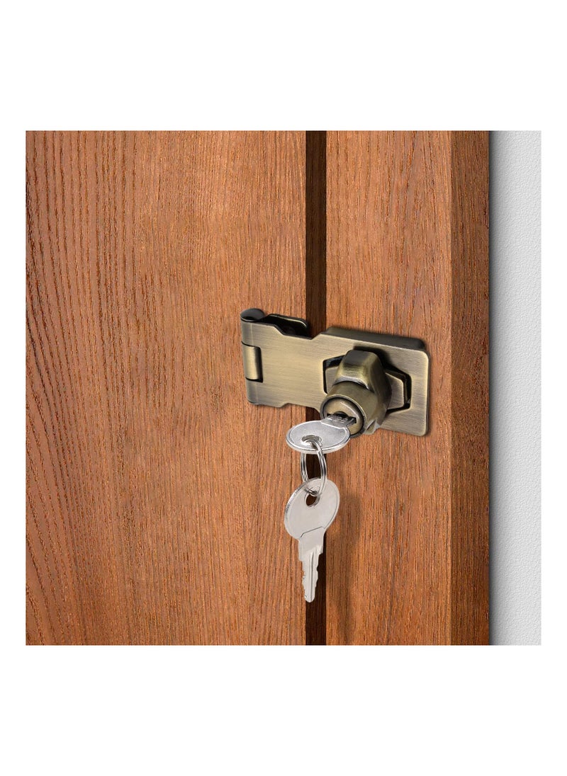 SYOSI - 2 Packs 2.5 Inch Keyed Hasp Locks with Lock, Keyed Different Hasp Latch, Twist Knob Keyed Locking Hasp for Cabinet Small Door (Bronze) - Image 1