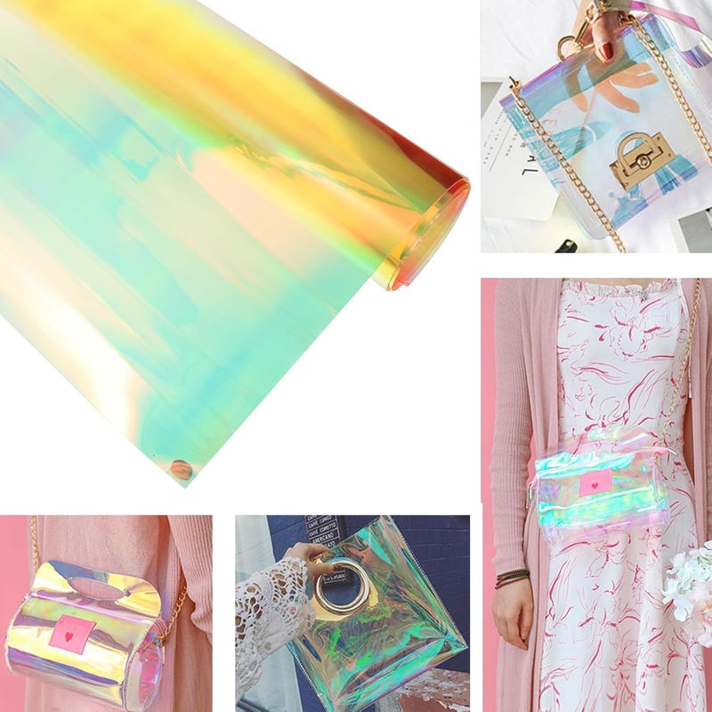 قماش PVC قزحي الألوان 50 سم × 95 سم ذهبي فاتح لصنع الحقائب DIY والحرف الخياطة، مادة PVC الهولوغرافية المناسبة للأزياء والتطبيقات الزخرفية - Image 4