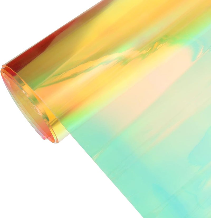 قماش PVC قزحي الألوان 50 سم × 95 سم ذهبي فاتح لصنع الحقائب DIY والحرف الخياطة، مادة PVC الهولوغرافية المناسبة للأزياء والتطبيقات الزخرفية - Image 1
