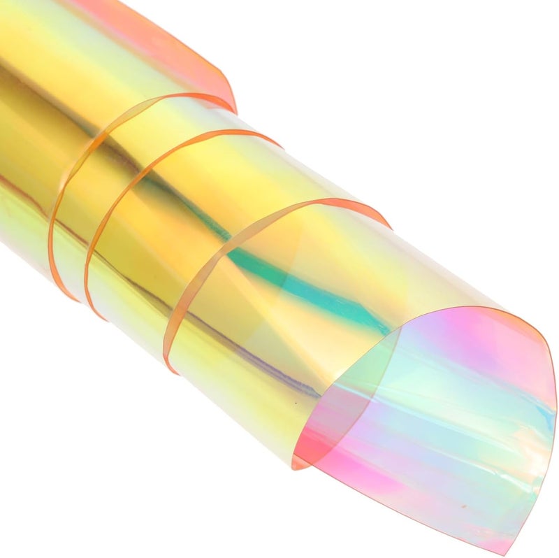 قماش PVC قزحي الألوان 50 سم × 95 سم ذهبي فاتح لصنع الحقائب DIY والحرف الخياطة، مادة PVC الهولوغرافية المناسبة للأزياء والتطبيقات الزخرفية - Image 2