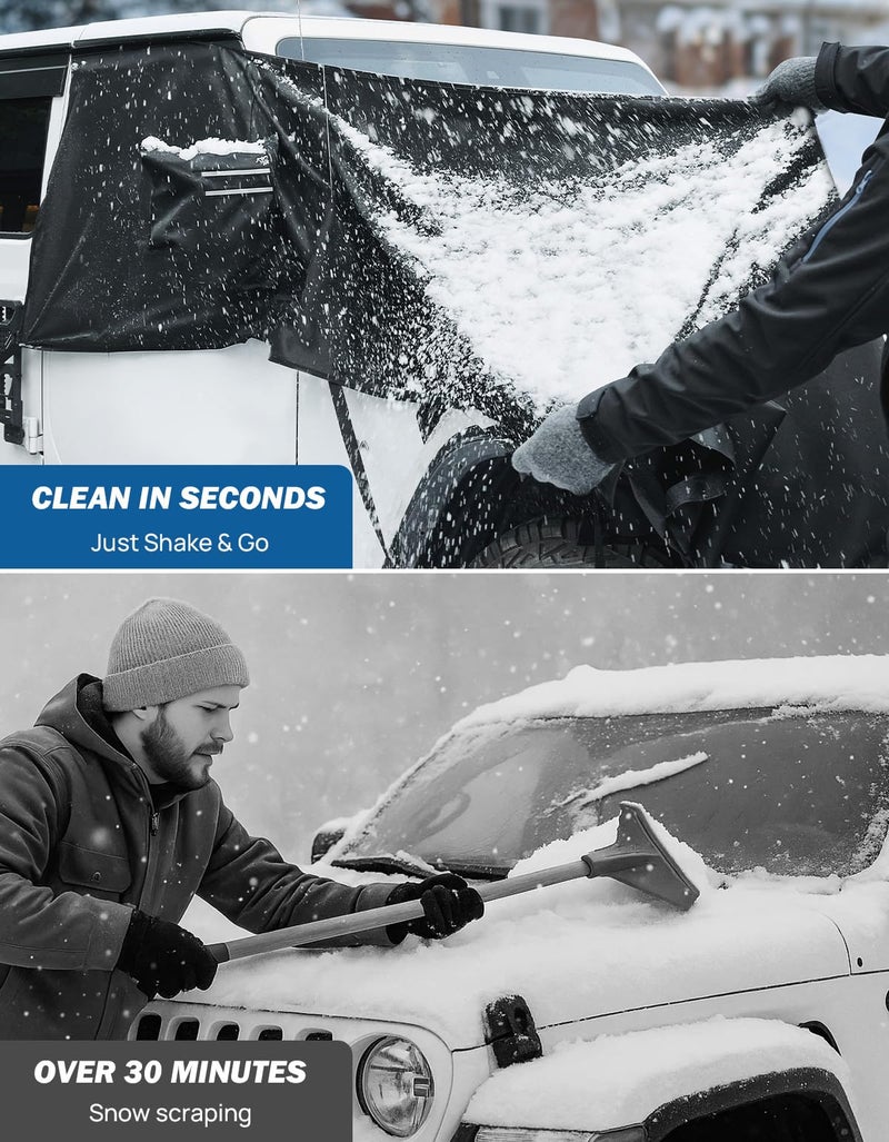 JOYTUTUS Windshield Snow Cover for Wrangler JK JL 2007-2026 & Gladiator JT 2020-2026 | All-Weather Protection with Side Mirror Covers | Waterproof, Anti-Theft Design - Image 2