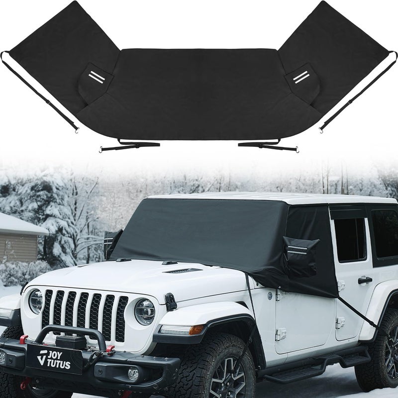 JOYTUTUS Windshield Snow Cover for Wrangler JK JL 2007-2026 & Gladiator JT 2020-2026 | All-Weather Protection with Side Mirror Covers | Waterproof, Anti-Theft Design - Image 1