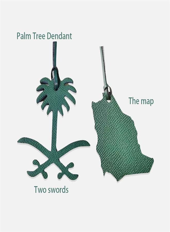 Custom Saudi Arabia Map Coat of Arms Pendant  Two Swords Palm Tree Car Ornament Leather Luggage Tag Gift Custom Name Leather Car Accessory for Luggage or Commemorative Gift - Image 2