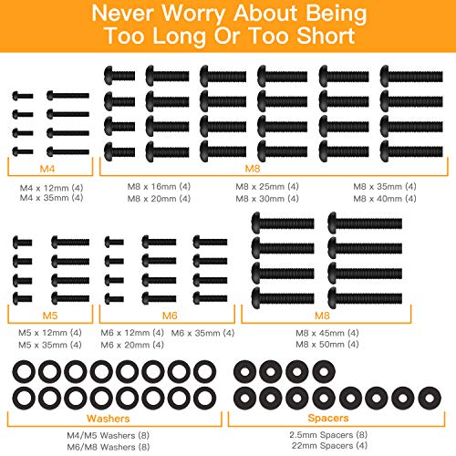 Perlegear Universal TV Mounting Hardware Kit Fits Most TVs up to 80 inches, VESA Wall Mount M4, M5, M6, M8 Screws, Spacers and Washers, Works with Most TV/Monitor Mounts, PGUHP2, Black - Image 2