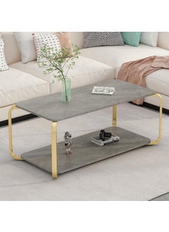 Home Elements HOME ELEMENTS Rectangular Coffee Table for Living Room Center Table with Open Minimalist Space Design Metal Frame Engineered Wood Marble Texture Look Top Easy Assembly DIY - 100Lx48Wx43H cm (Grey)  - Image 1