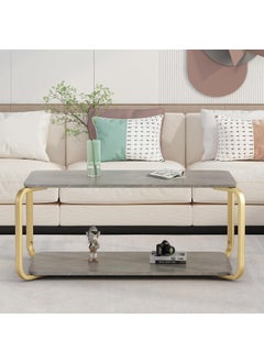 Home Elements HOME ELEMENTS Rectangular Coffee Table for Living Room Center Table with Open Minimalist Space Design Metal Frame Engineered Wood Marble Texture Look Top Easy Assembly DIY - 100Lx48Wx43H cm (Grey)  - Image 3